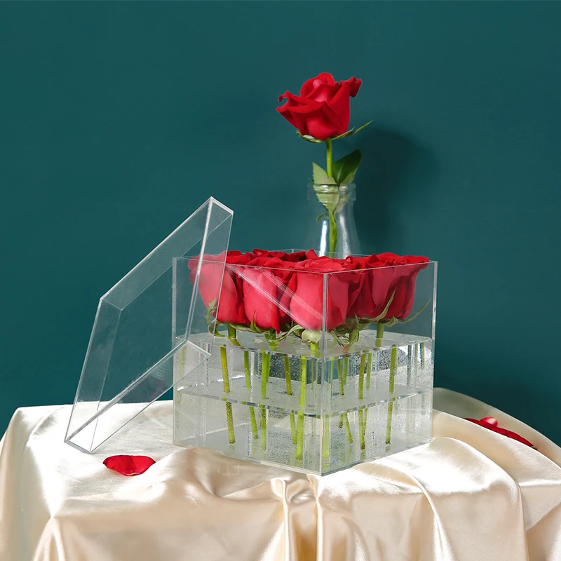Акриловый прозрачный органайзер для косметики коробка для ювелирных украшений держатель Роза цветок коробка с крышкой макияж Органайзер