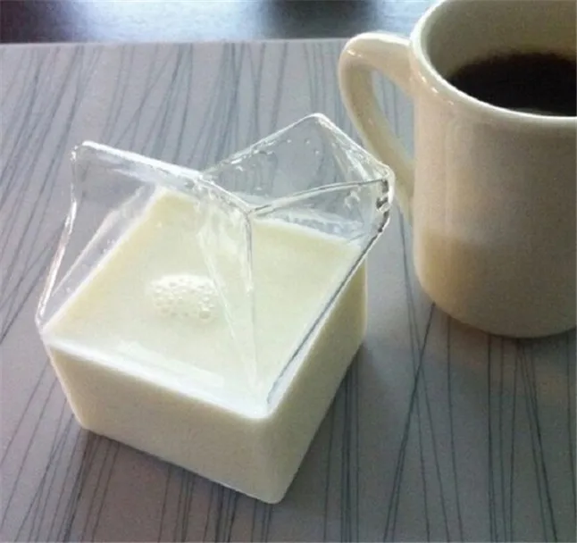 

Free Shipping Half Pint Milk Carton Style Creative Mini Creamer Jug Glass Milk Mug