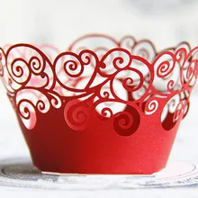Красная кружевная обертка для кексов, лазерная резка для маффинов и капкейков чашки обертка жемчужная бумажная упаковка для свадебной вечеринки украшения