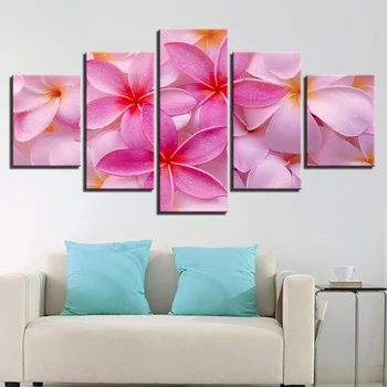 

Room Home Decor Cuadros Fashion 5 Panel Pink Flower Print Painting For Living Modular Pictures Poster Frame High Quality Canvas