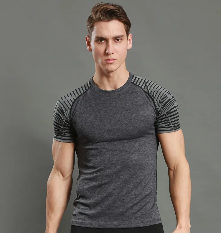 

DZ18496 Workout fitness men long sleeve t shirt thermal muscle bodybuilding wear compression Elastic Slim exercise clothing