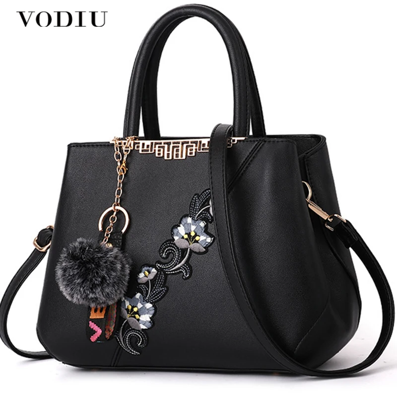 

Women Handbags Women Leather Bag Women Shoulder Bags Big Boston Flower Embroideried Chinese Style Metal Rivets Pendant Fashion