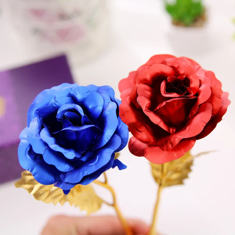 24 К золото Фольга покрытием розы Искусственные цветы День Святого Валентина свадебные искусственные растения для дома Декоративные цветы