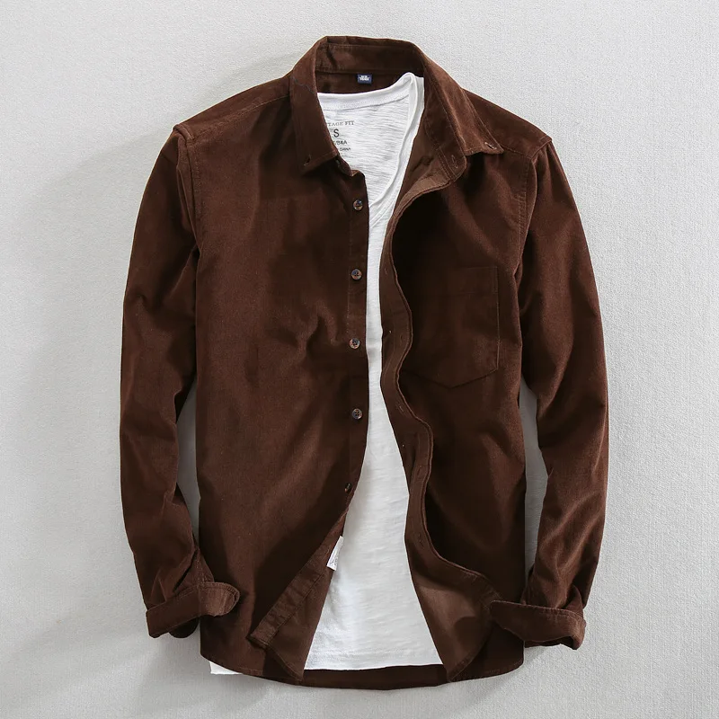 Kopen Mannen Lente En Herfst Mode Merk Japan Stijl Vintage Effen Kleur Corduroy Overhemd Mannelijke Toevallige Dunne Katoenen Lange Mouwen Shirts