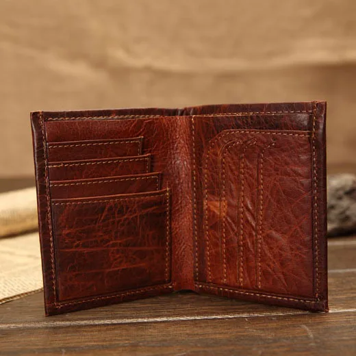 Кожаный бумажник ручной работы для мужчин старый классический двойной кошелек из натуральной кожи масло воск