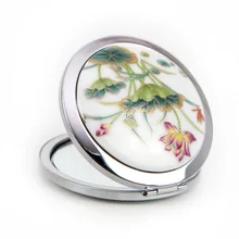 68MM*68MM High Quality Mini China Portabble Lotus Pond Moonlight Folding Ceramic Glass Cosmetic Mirror For Lady