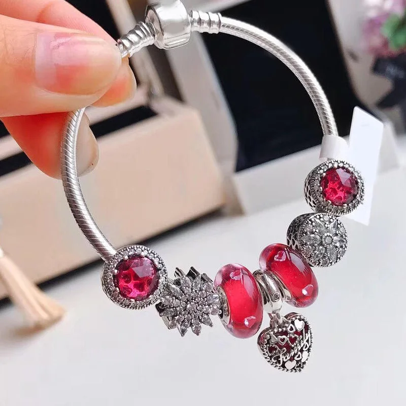 

925 Sterling Silver Original Copy 1:1 Fashionable Silver Charms Bracelet Bangle For Women's Crystal Beads Fit Bracelets Jewelry