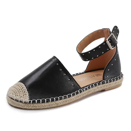 Parkside Wind/Женская обувь на плоской подошве; Эспадрильи с круглым носком, ремешком и пряжкой на щиколотке; летняя повседневная обувь в рыбацком стиле; большие Size35-43 XWA3374-45 - Цвет: black