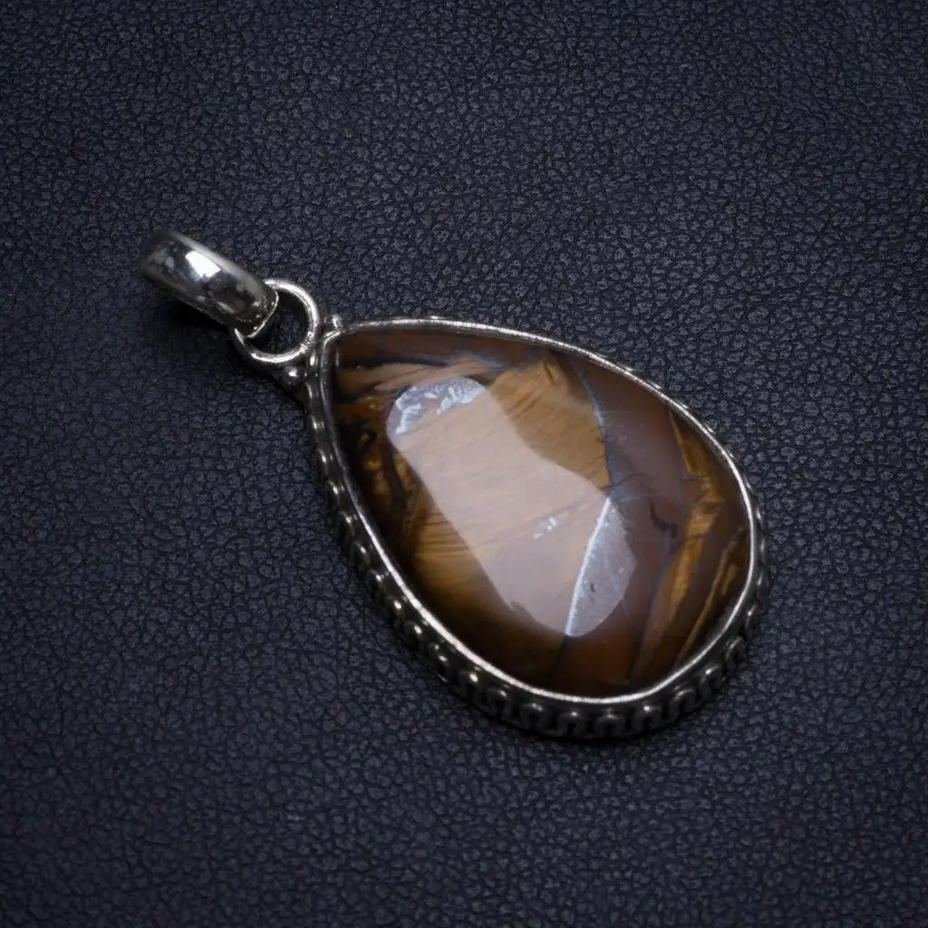 

Natural Iron Tiger Eye Handmade Indian 925 Sterling Silver Pendant 1 1/2" T0092