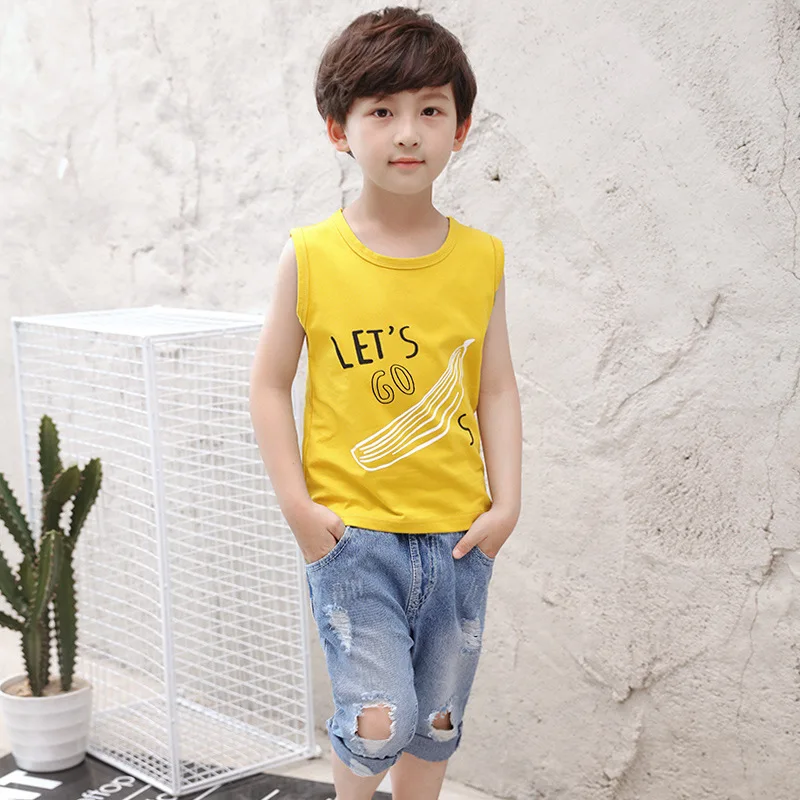 

2017 Summer Children Hole Jeans Set 2Pcs Boys Clothes Suit Vest + Hole Jeans Kids Tops Hole Denim Pants Set Clothes Y760