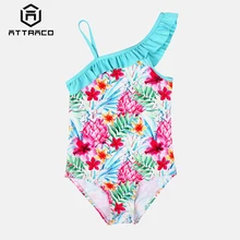 Attraco Girls' One Piece Swimsuits Flower Print One shoulder Swimwear Kids Ruffle Cute Bikini Beach Wear Attraco Girls' One Piece Swimsuits Flower Print One shoulder Swimwear Kids Ruffle Cute Bikini Beach Wear