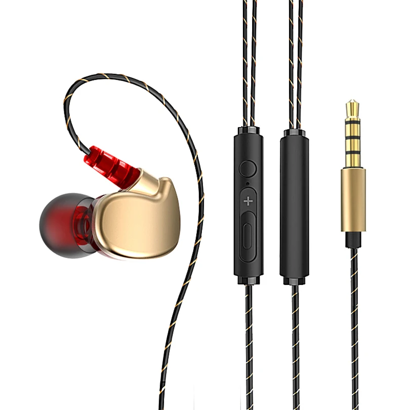 3.5mm HiFi Wired Earphone Dual-Dynamic Quad-core Speaker In-ear headset waterproof earphones with HD Microphone for xiaomi | Электроника