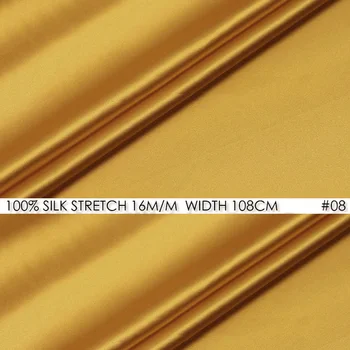 

SILK STRETCH SATIN Fabric 108cm width 16momme/95% Natural Mulberry Silk Fabric+5% Spandex for Wedding Party Dress Golden NO 08