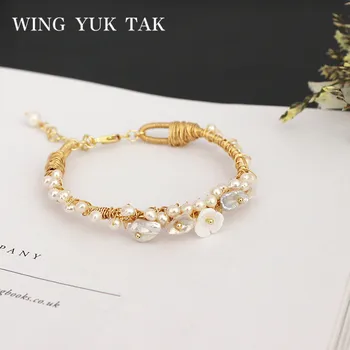 

wing yuk tak Boho Ethnic Flower Bracelet For Women Fashion Bohemia Baroque Cultured Pearl Bracelet