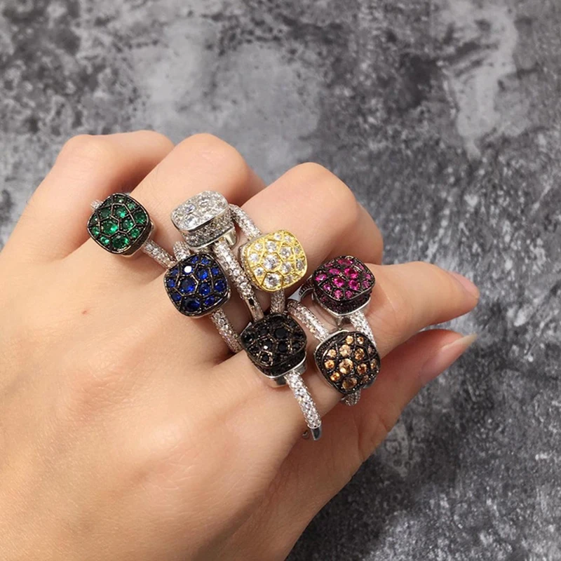 

Trendy Design Rings 3 colors Plating coat with 7 kinds of stone Full with Zircon Crystal Honeycomb Ring For Women Holiday Gifts