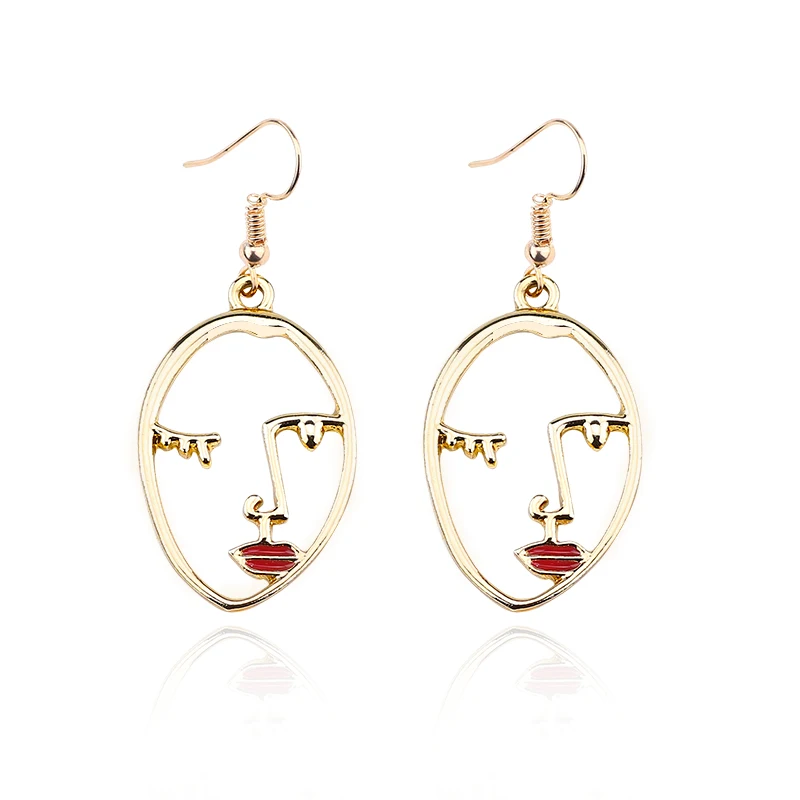 

Fashion New Face Contour Abstract Personality Enamel Earrings 4 Color Lip Gloss Hollow Face Charm Female Pendant Long Necklace