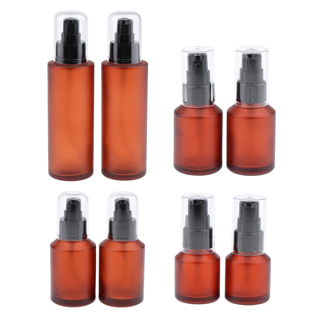 2 Pieces Empty Refillable Cosmetic Spray Dispenser Amber Glass Lotions Pump Bottle, Leak Proof, Nontoxic and Safety