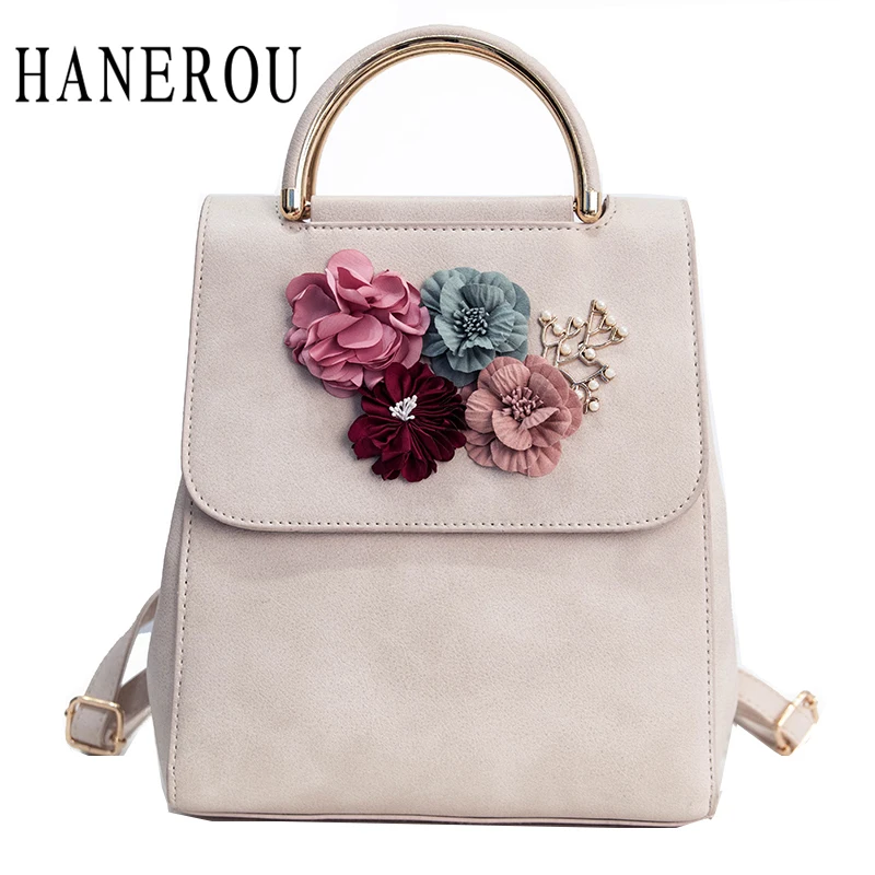 2017 Fashion Flower Female Backpack Women Preppy Style School Bag For Teenagers High Quality PU Leather