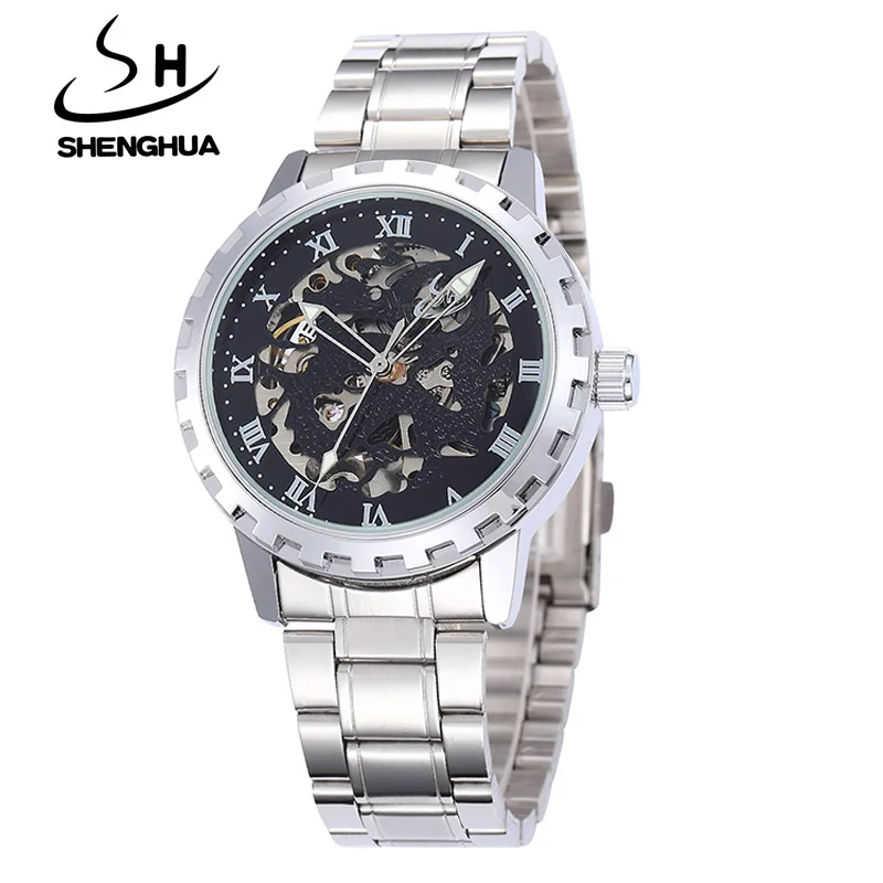 

SHENHUA New New Series Gear Bezel Fashion Casual Design Full Silver Mechanical Watch Men Top Brand Luxury Automatic Watch Men