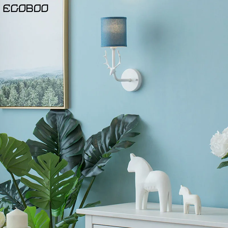 Modern LED simple wall lamp creative deer head fabric lampshade living room bedroom bedside lamp background lighting