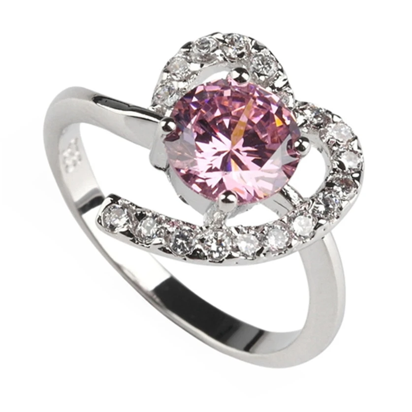 

Fleure Esme Engagement wedding Heart jewelery rings for women Rainbow Pink Cubic Zirconia Rhodium Plated R558 R730 size 6 7 8 9