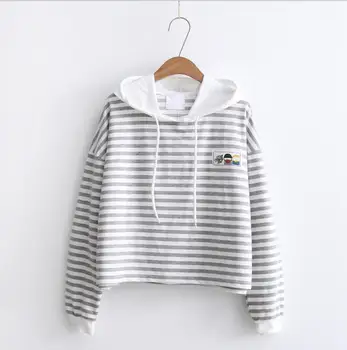 

Striped loose women Hoodies 2019 spring autumn new fashion sweet style embroidery full sleeve cotton female Sweatshirts gx986