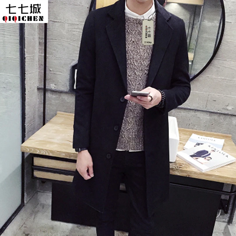 New Fashion Brand Clothing Jacket Men Wool Coat Double breasted Pea Coats Men Long Wool Blends