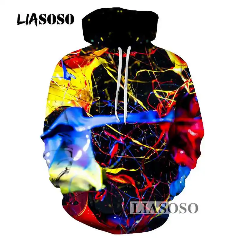 LIASOSO New Fashion Splashed Paint 3D Colorful Printed Hoodies Women Men Sweatshirts Unisex Hip Hop Tracksuit Thin Hooded R3590 | Мужская