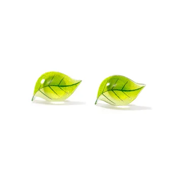 

MloveAcc Spring Green Leaf Stud Earrings for Women Sterling Silver 925 Jewelry Korean Design Bijoux