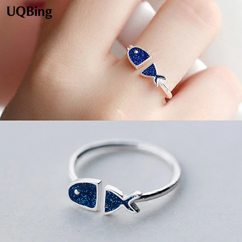 

2017 New Fashion 925 Sterling Silver Rings Blue Fish Open Ring For Girl Women Rings Gift Jewelry