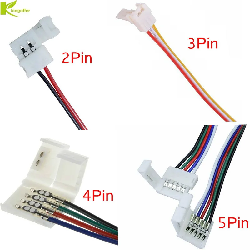 

10pcs 8/10/12mm 2pin 3pin 4pin 5pin Connector Cable For 3528 5050 5630 WS2811 WS2812B Single Color RGB RGBW RGBWW LED strip
