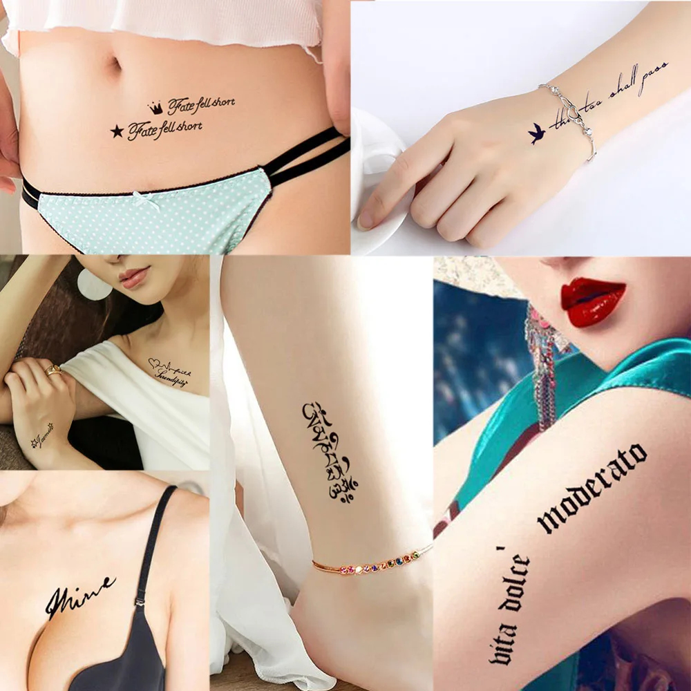 1 шт., черная татуировка для тела, поддельные английские слова, Любовная картинка, временная водостойкая татуировка, наклейка для сексуальных женщин, мужчин, на шею, на грудь, искусство