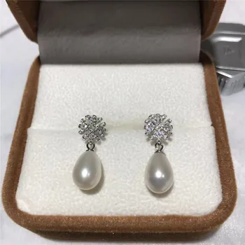 

New natural white freshwater pearl 8-12MM drop earrings 003