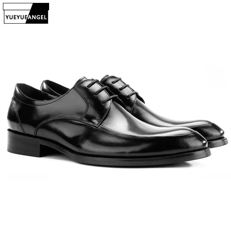 Vestir Cuero Puntiagudo Del Pie Plus Oficina El Oxfords Lujo Genuino Hombres De Trabajo Tamaño Zapatos Formal Encaje black Brown Dedo Tacones Euro Los Calzado wvqXIn