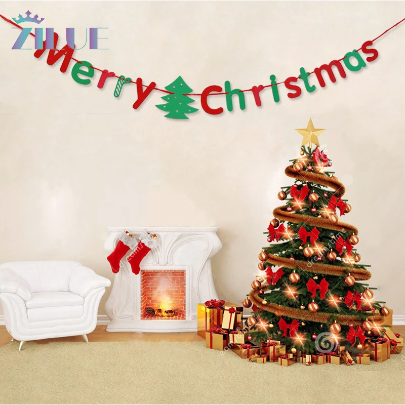 Merry Christmas Decoration Banners Flags Hanging Garlands Non-woven