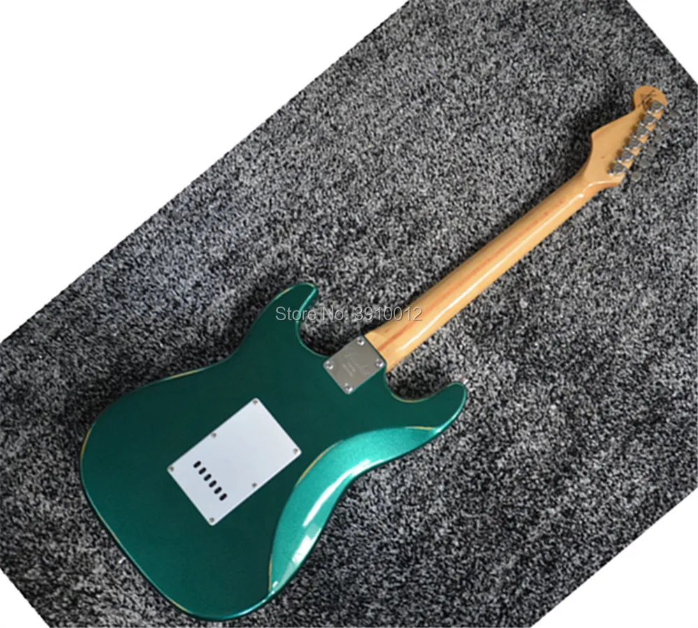 factory direct ST electric guitar metal green with yellow stripes to do the old signature models can be customized colors