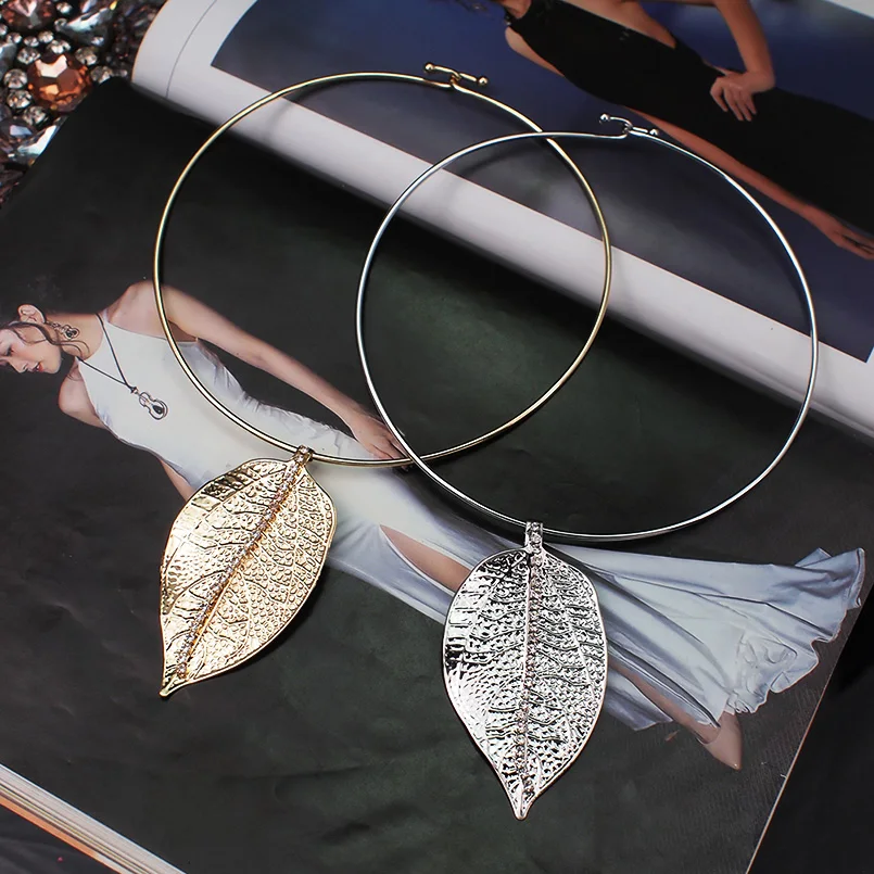 MANILAI, модное металлическое ожерелье с большими листьями, чокеры s для женщин, стразы, сплав, большой воротник, массивное ожерелье, ювелирное изделие