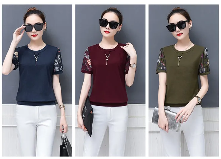 2018 New Summer Women Blouse Print Patchwork Short Sleeve Womens Tops And Blouses Casual Shirt Plus Size Tops Blusas Feminine (1)