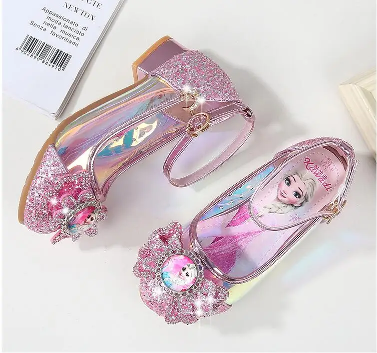 Обувь принцессы для девочек, модная сверкающая детская кожаная блестящая Свадебная обувь для девочек, корейская детская обувь на высоком