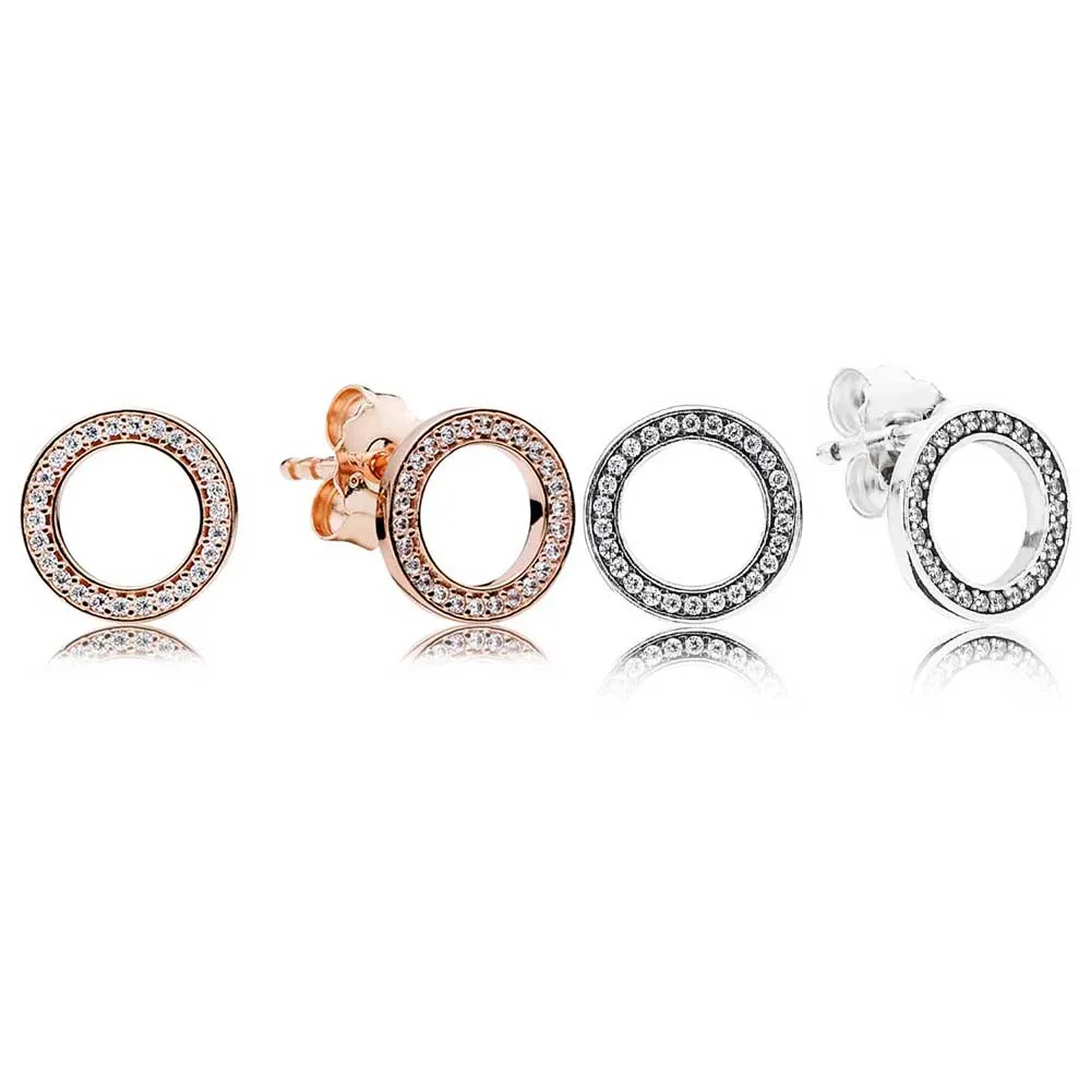

100% 925 Sterling Silver New Stud Earrings Rose And Silver Forever Stud Earrings For Fashion Women Jewelry