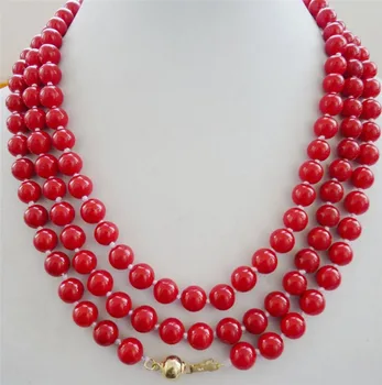

******Beautiful 8mm red coral Round beads necklace 48" 14KGP Clasp A0510