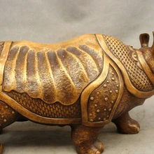 USPS в США S1681 1" Народные Китайские Бронзовые Украшения Рога Бык Бык Носорог Носорог Статуя Скульптура