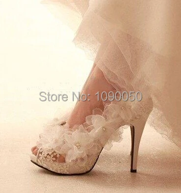 

Best sale Crystal lace wedding shoes bride white platform high-heeled banquet pumps small yards:31 32 33-42 43
