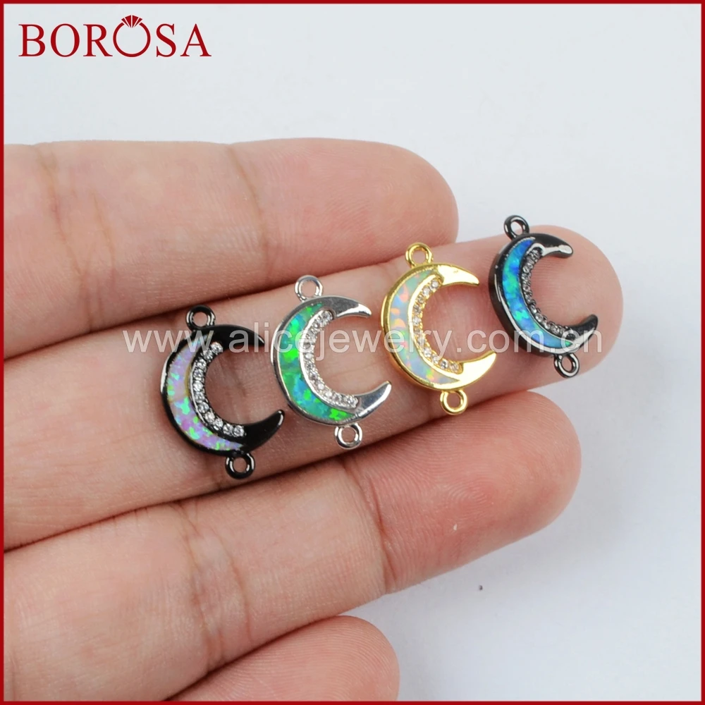 BOROSA Mix Color Druzy Connector for Women Bracelet CZ Micro Pave Crescent Manmade Opal Double Bails WX553 | Украшения и