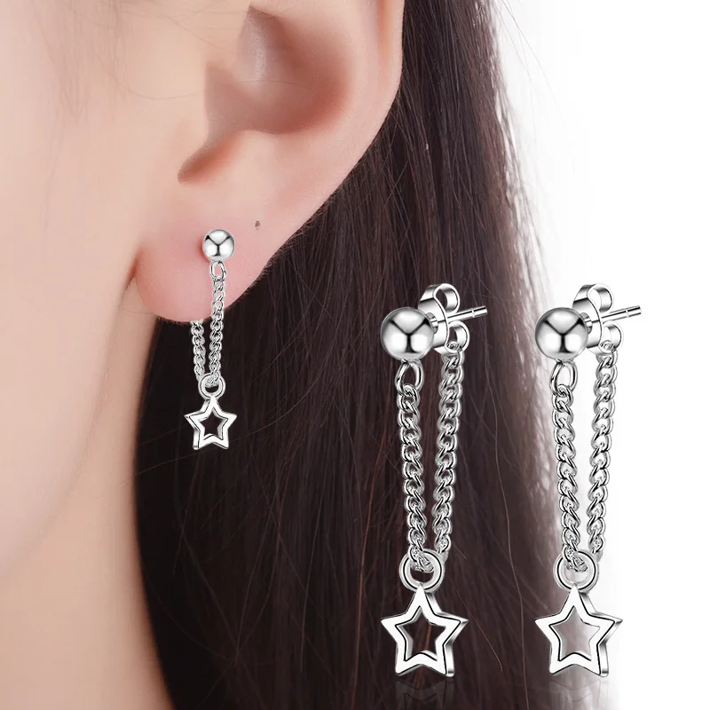 

Korean Fashion Small Hollow Metal Star Earrings for Women Elegant Star Charms with Ear Wire Chain Earring Silver Jewelry Gifts