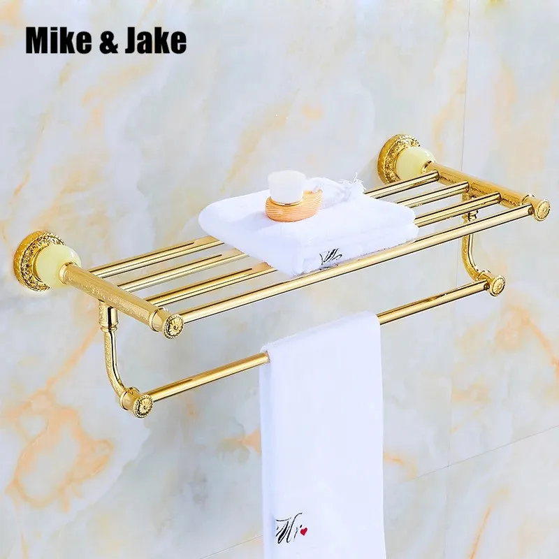 Luxury gold jade towel shelf golden bathroom towel rack shelf night