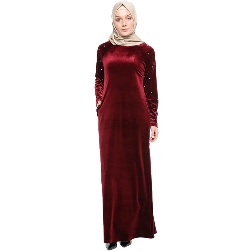 Модное бархатное мусульманское длинное платье для девочки abaya женская исламская одежда для хиджаба турецкие бусы свободная одежда одеяние мусульмане платья Vestido