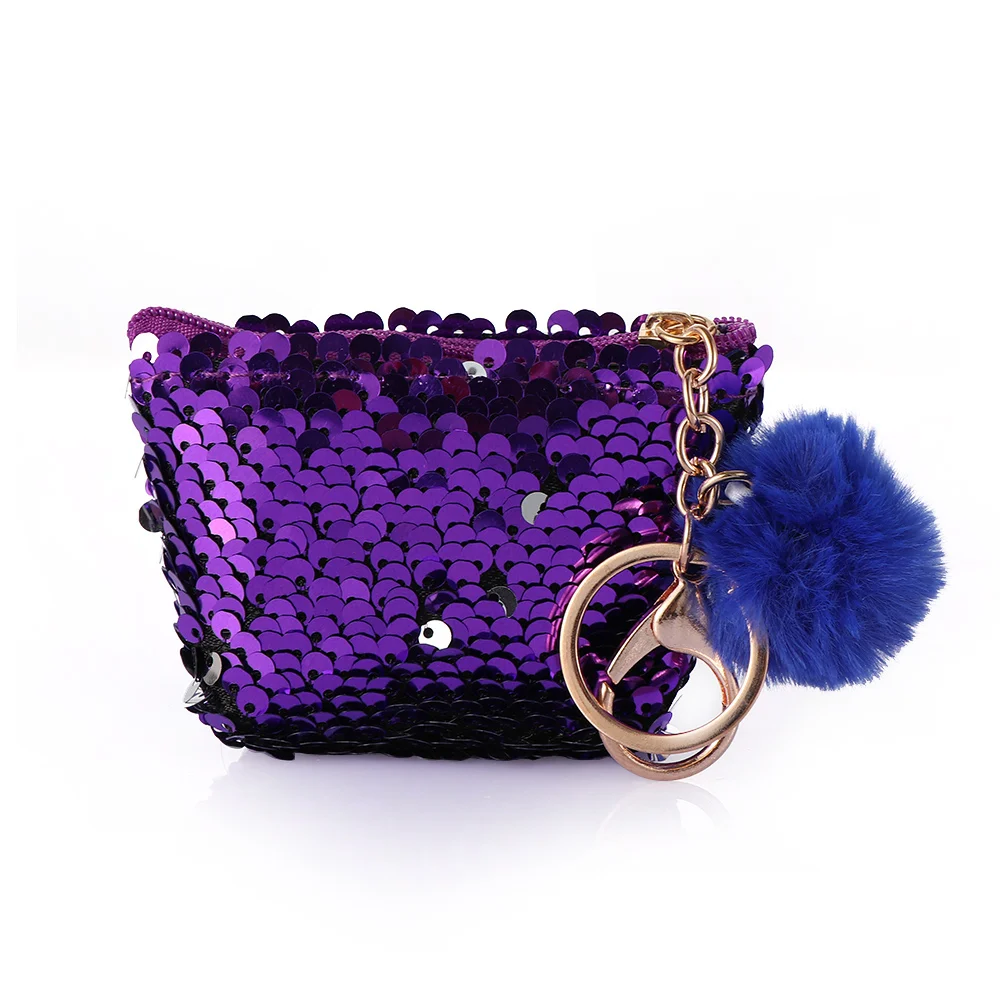 Женская сумка для монет в виде русалки с милым плюшевым шариком и блестками, мини-кошелек, сверкающий Кошелек для монет посылка молнии