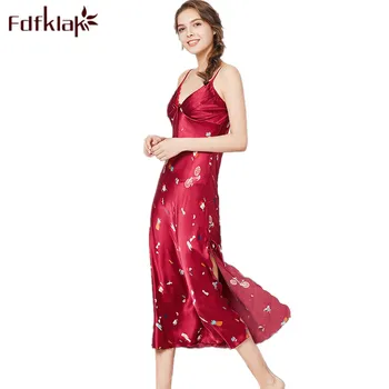 

Fdfklak Summer New Spaghetti Strap Night Dress Lingerie Nightgown Sexy Silk Night Gown Sleepwear Dress Nightdress Homewear Q1106