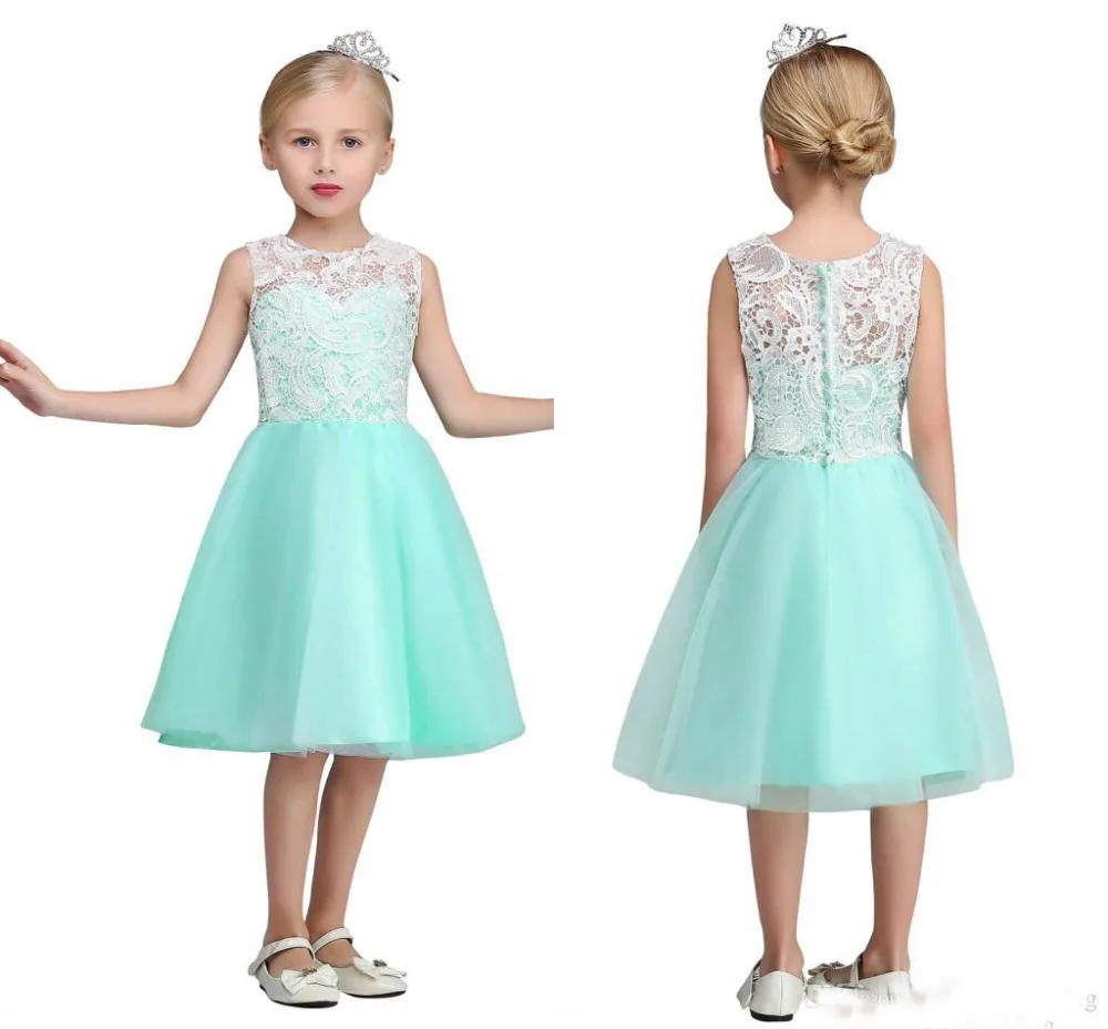 mint green and white flower girl dresses